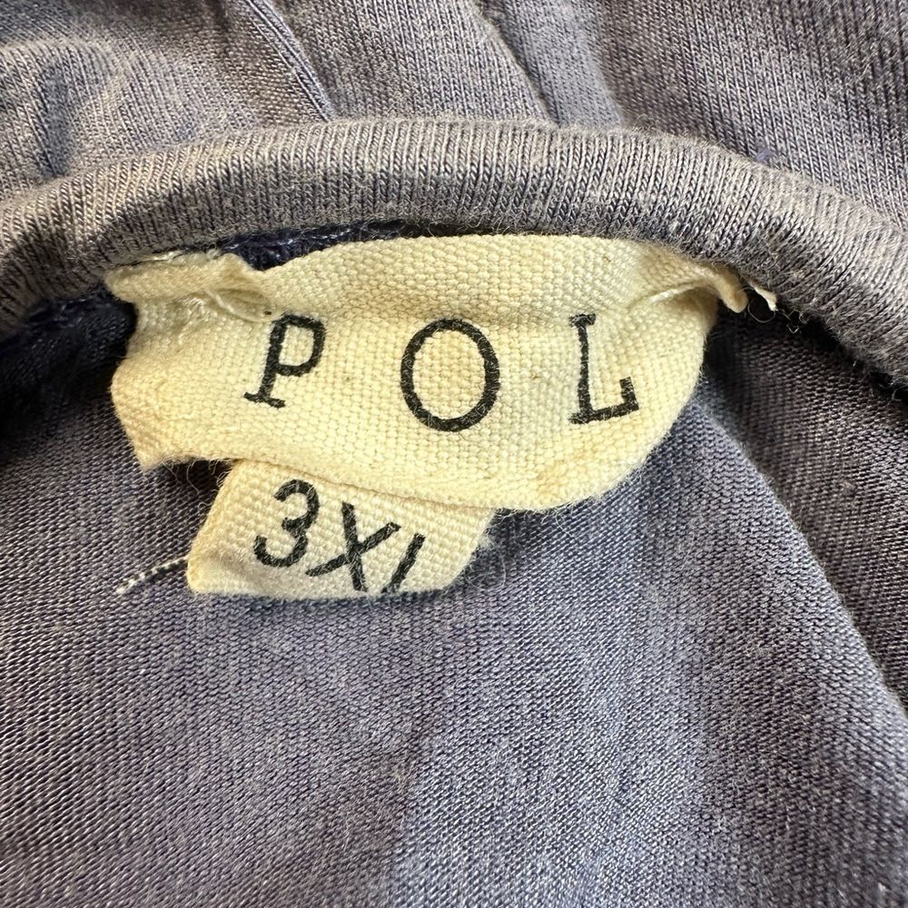 NWOT POL Plus Size Blue/Gray Distressed Graphic Low Plunge Neckline Shirt - 3XL - Picture 2 of 8
